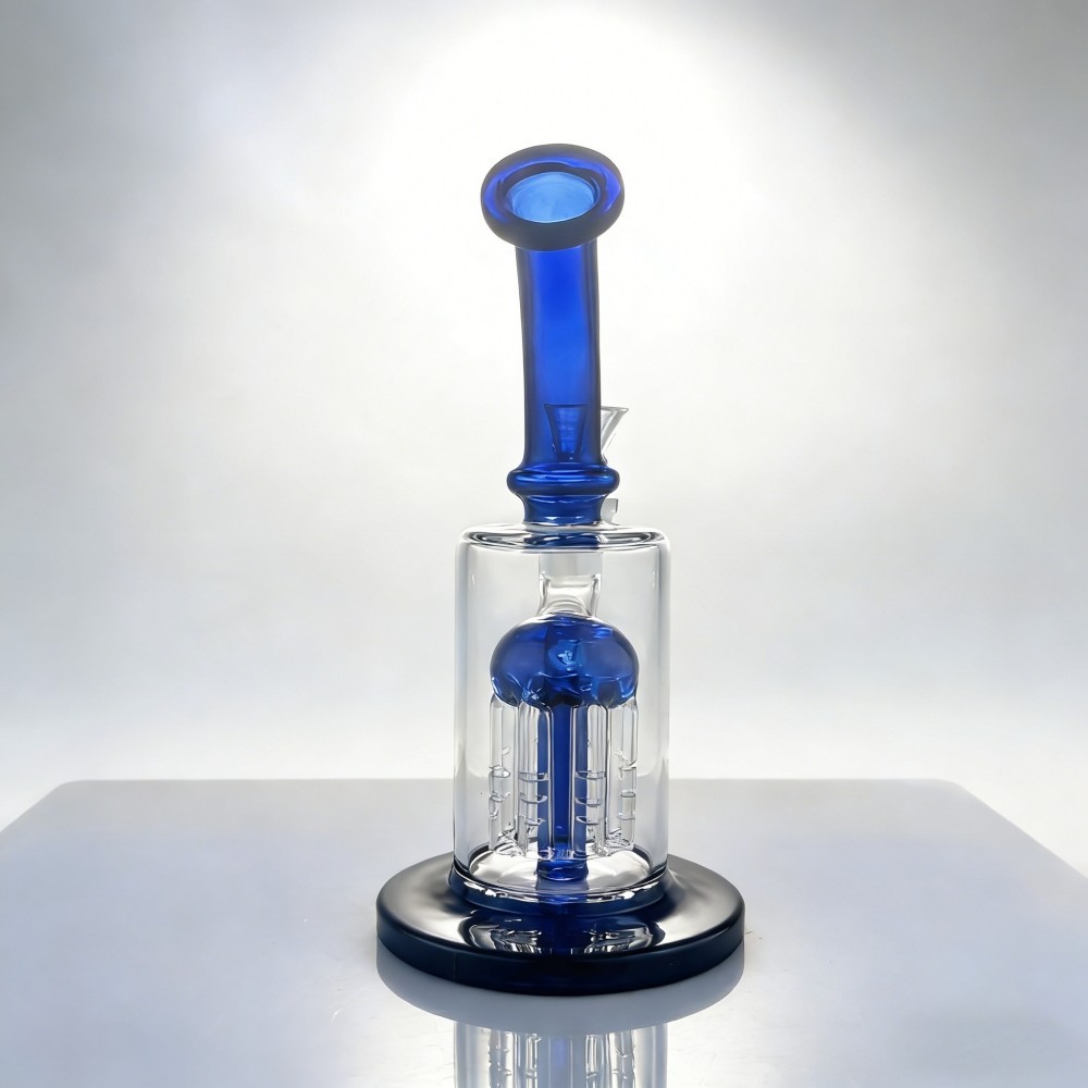 7″ Heavy Glass Bong Water Pipe Tree-arm Perc Blue Bubbler Hookah W/14mm Bowl USA