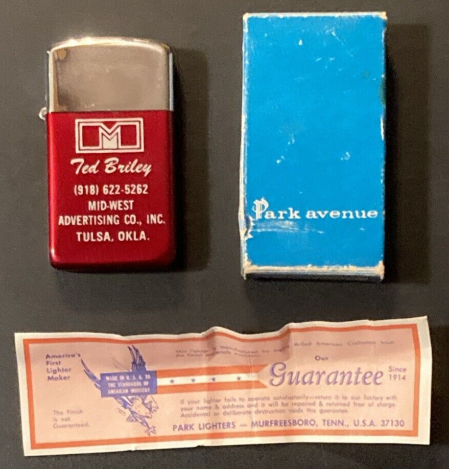 Park Avenue Lighter Red and Silver Mid West Advertising Tulsa Unfired With Box