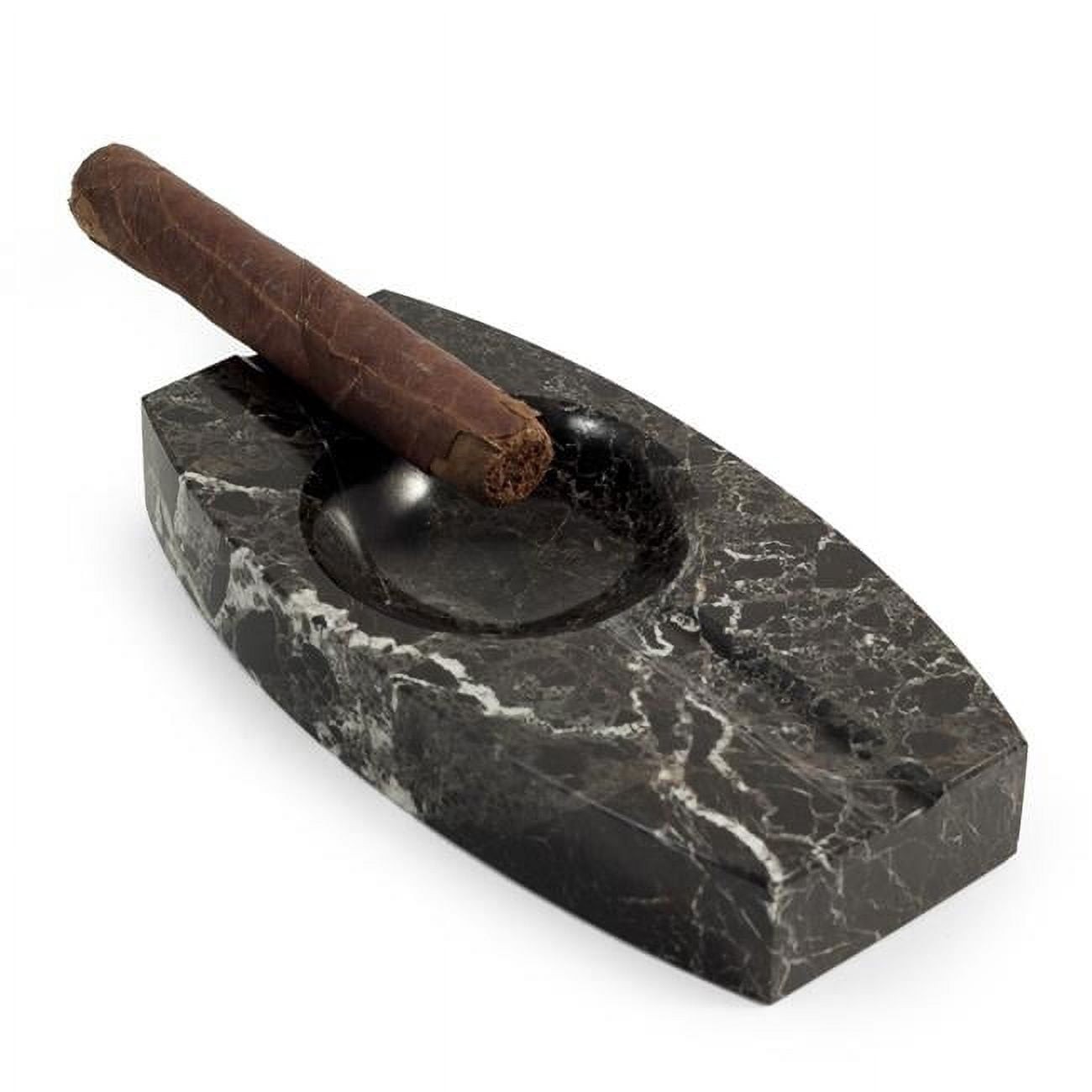 Bey-Berk International C305 Oval Two Cigar Marble Ashtray, Black Zebra