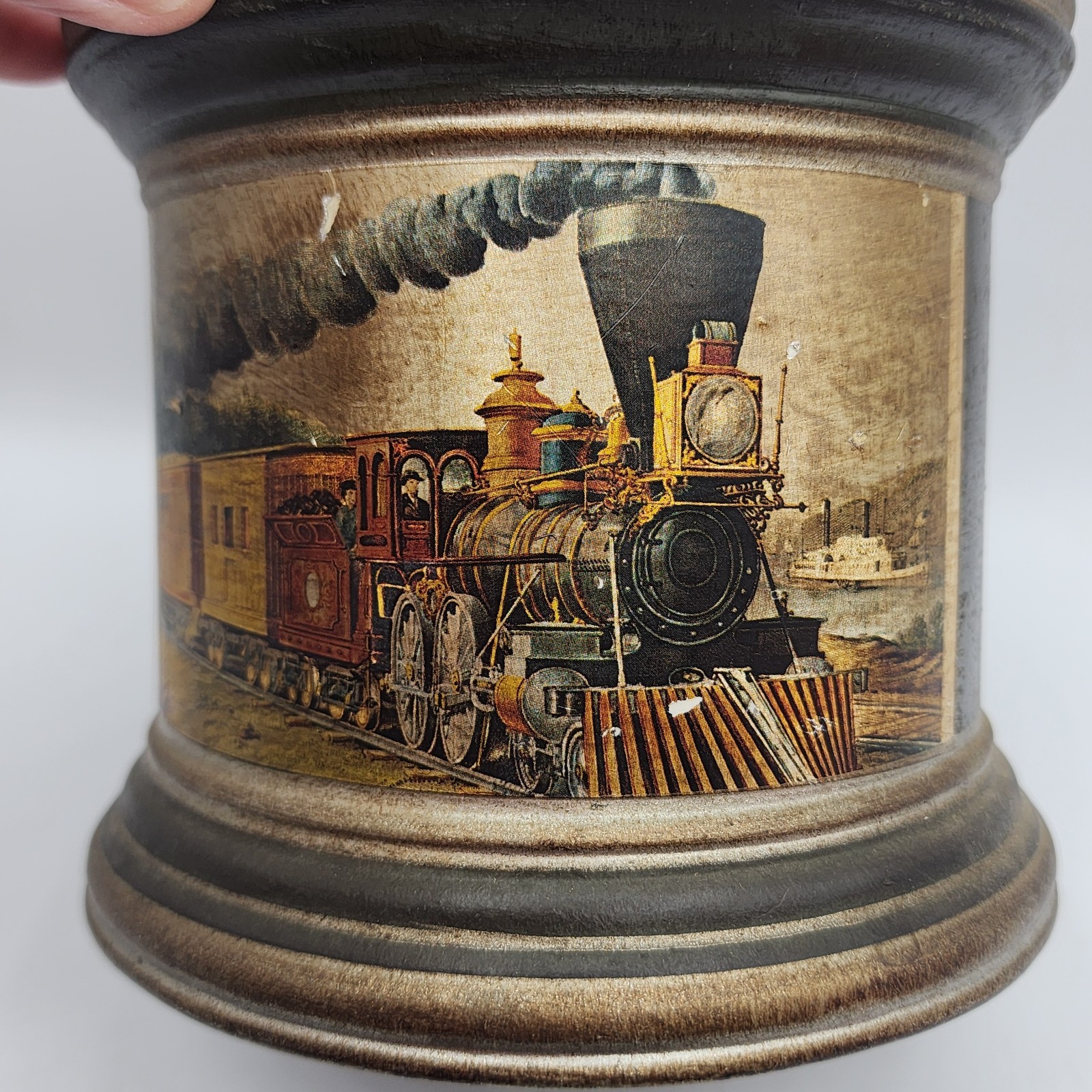 Vtg Comoys Of London Smoke Tobacco Jar Canister Humidor Locomotive Train Italy