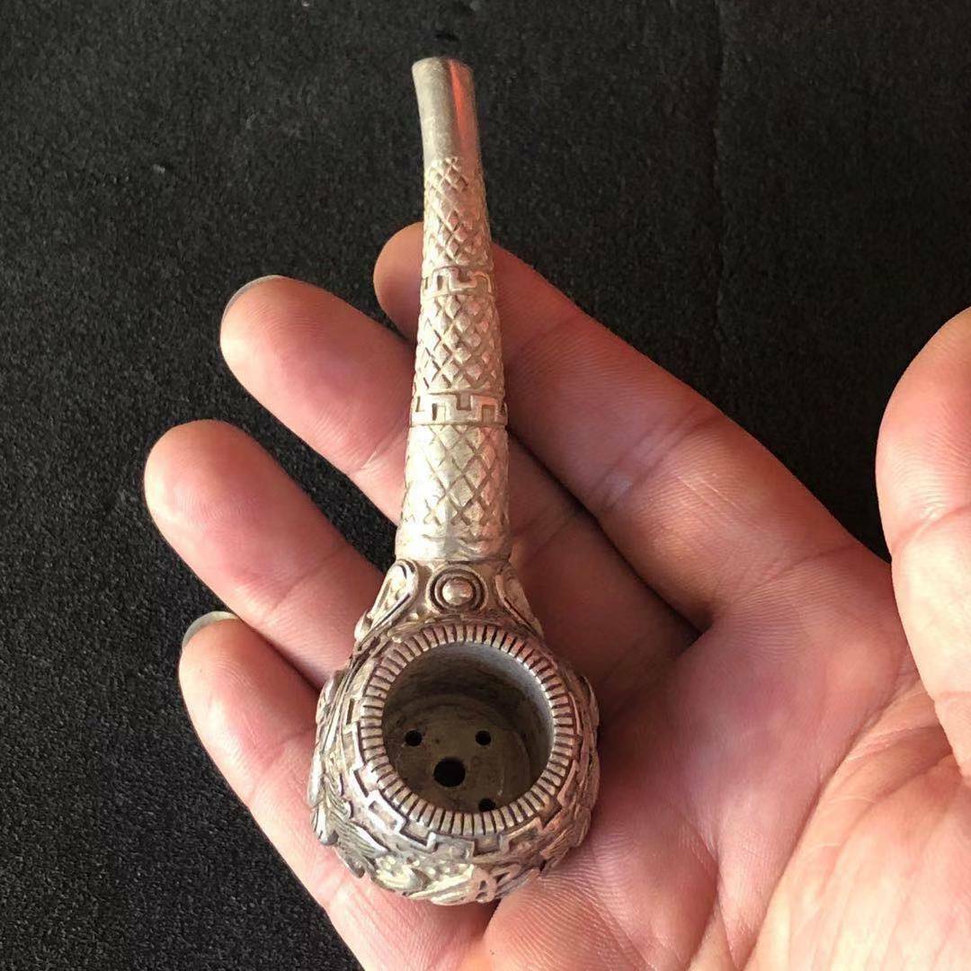 Antique Tibetan Silver Pipe Vintage Copper Silver Pipe Pipe -1pcs