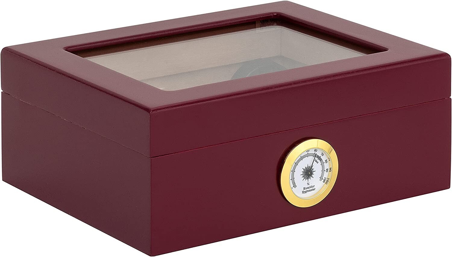 25 Capacity Capri Glasstop Cedar Cigar Humidor W/ Humidifier & Hygrometer – Red