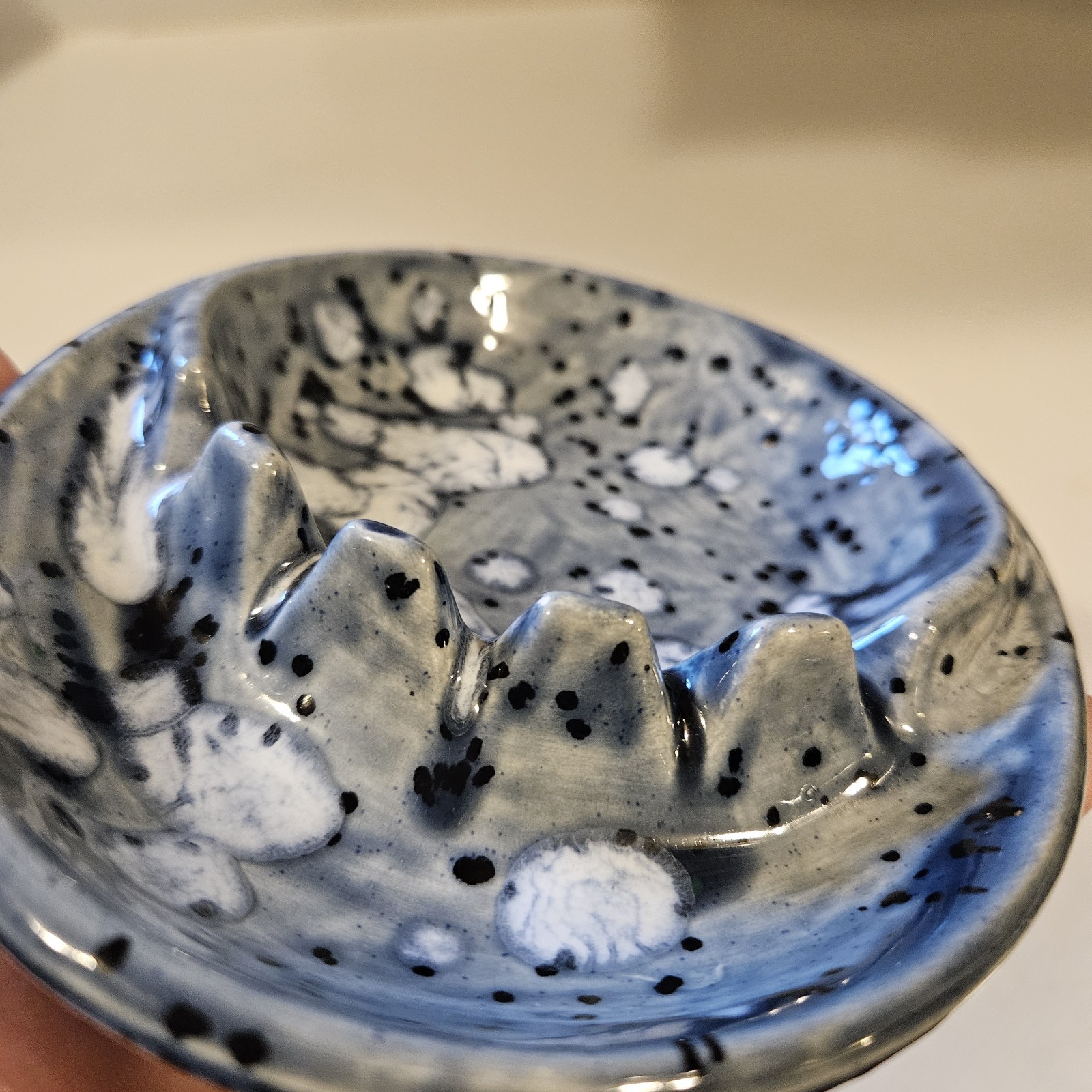 Ceramic Ashtray Speckled Blue Oval