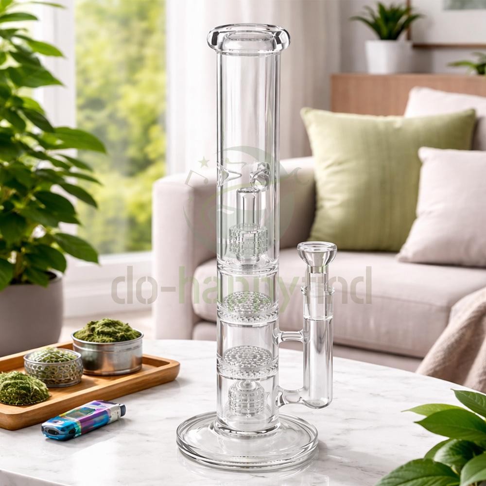 14inch Glass Water Pipe Bong 4 Percolators – 2 Honeycomb Percs + 2 Matrix Perc