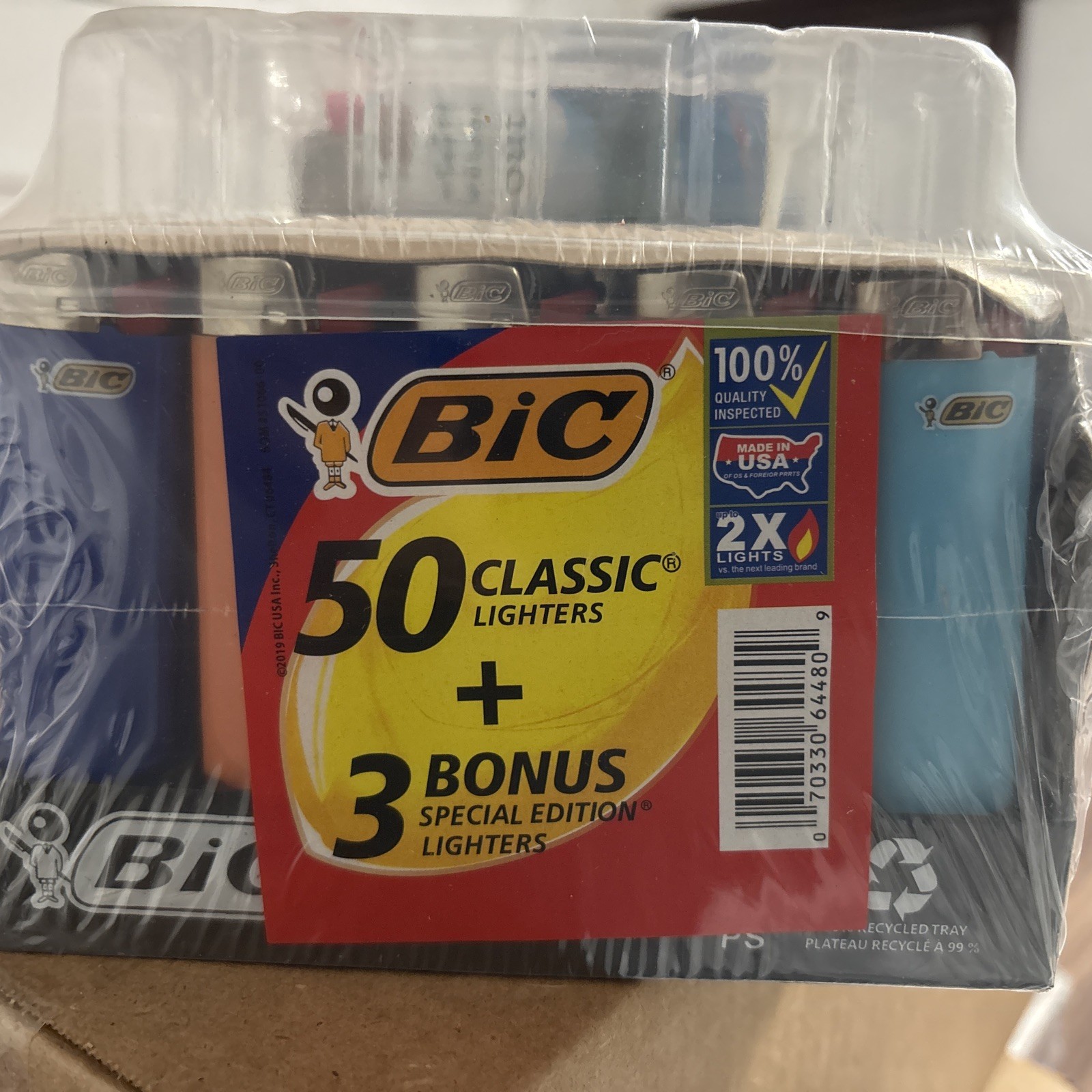 BIC Classic Maxi Pocket Lighters, Assorted Colors, 50-Count Tray + 3 Free