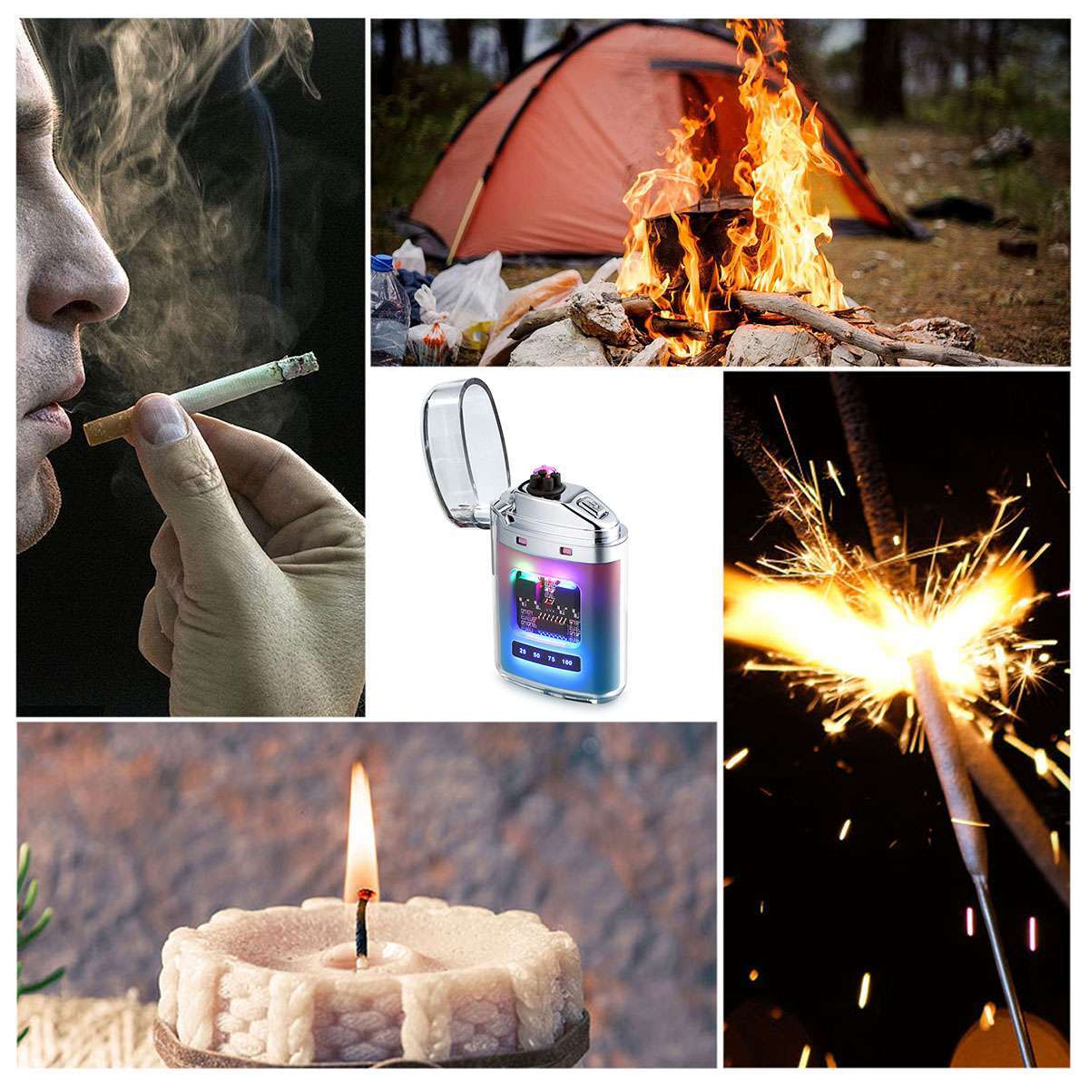 USB Rechargeable Waterproof Electric Dual Arc Plasma Flameless Windproof Lighter