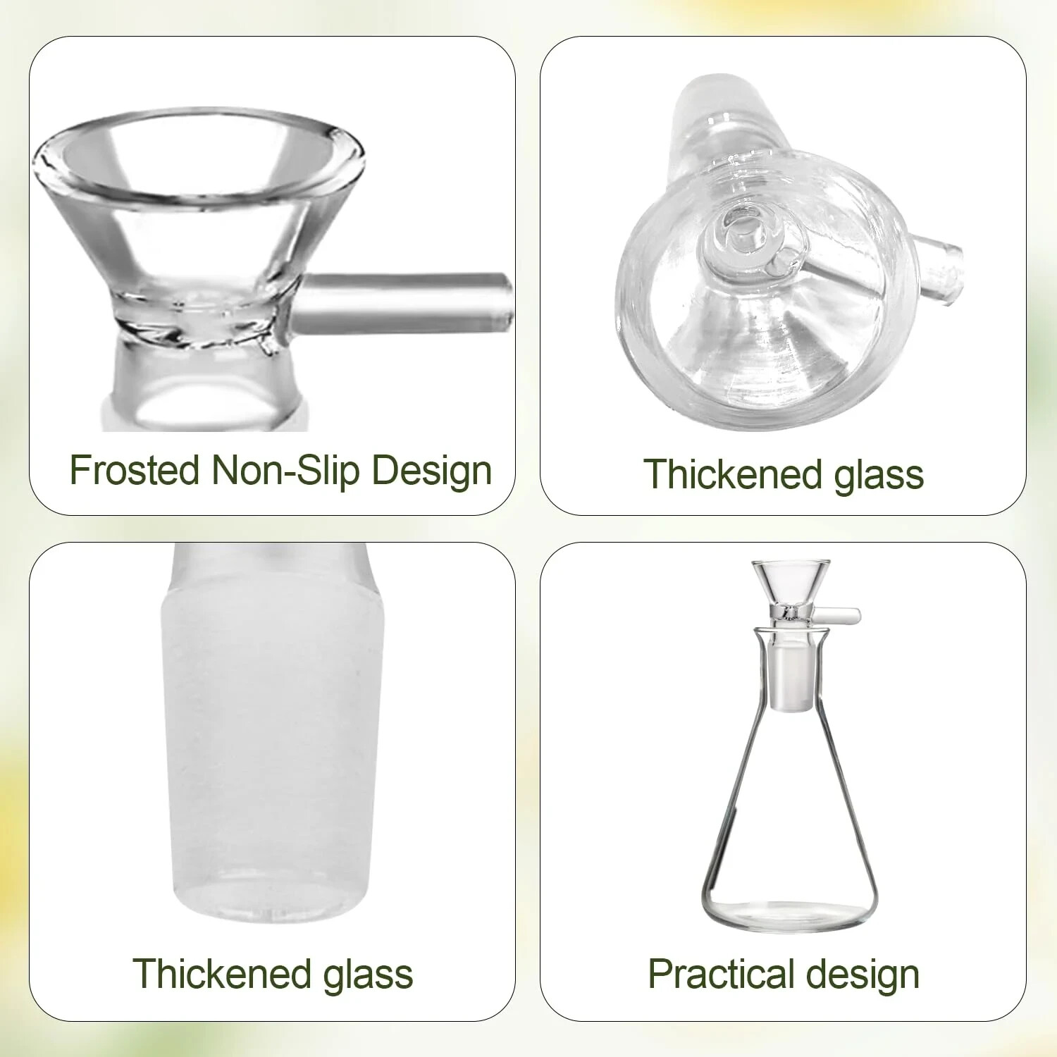 14MM Male Glass Bowl Replacement Head for Water Tobacco Pipe Bong, Set of 9.