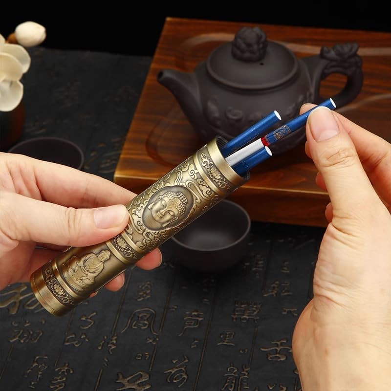 Bronze Buddha Embossed Metal Cigarette Case Airtight Waterproof Cigar Holder 4.7