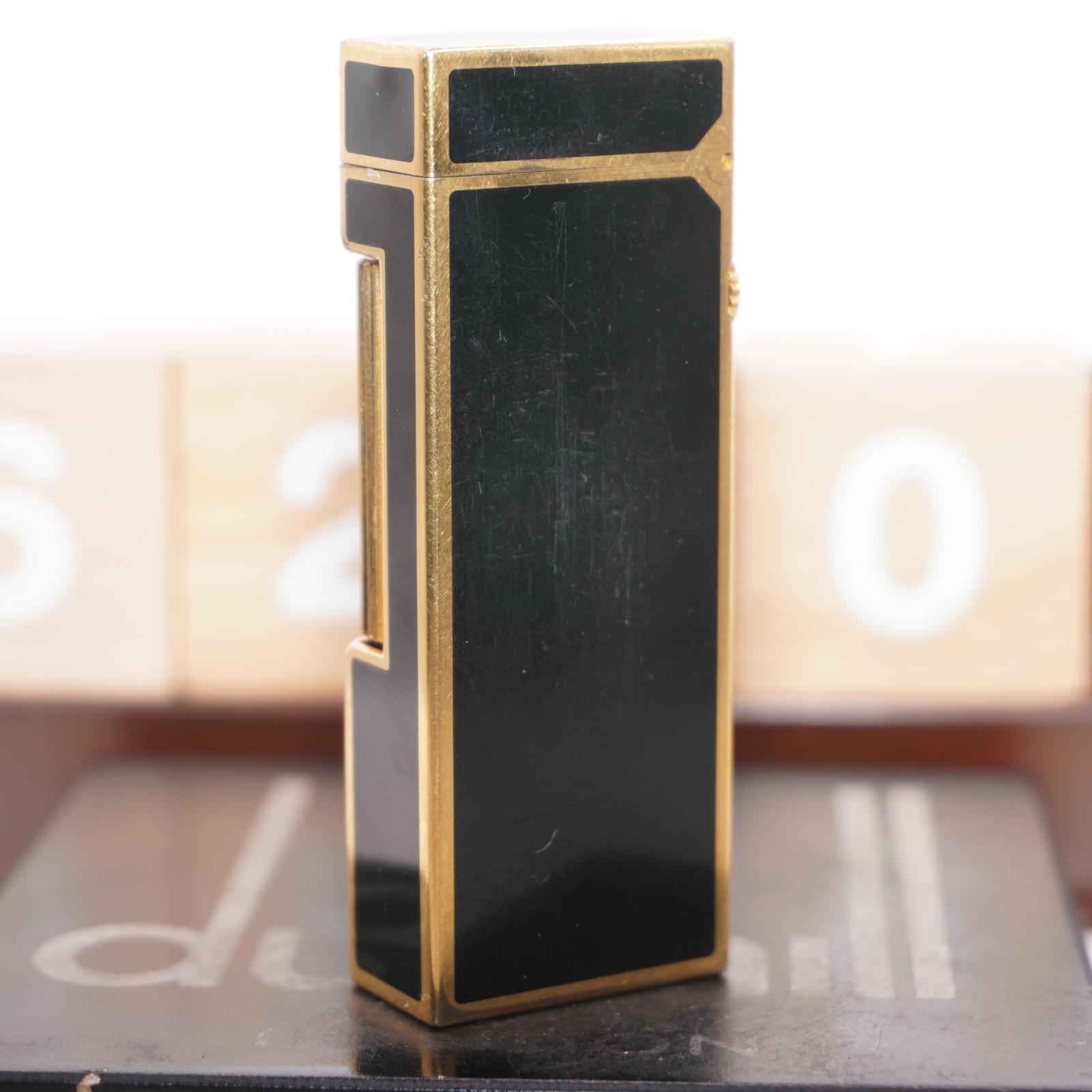 With D Mark Dunhill Lighter Gold/Black_Ultrasonically Cleaned_WORKING_B