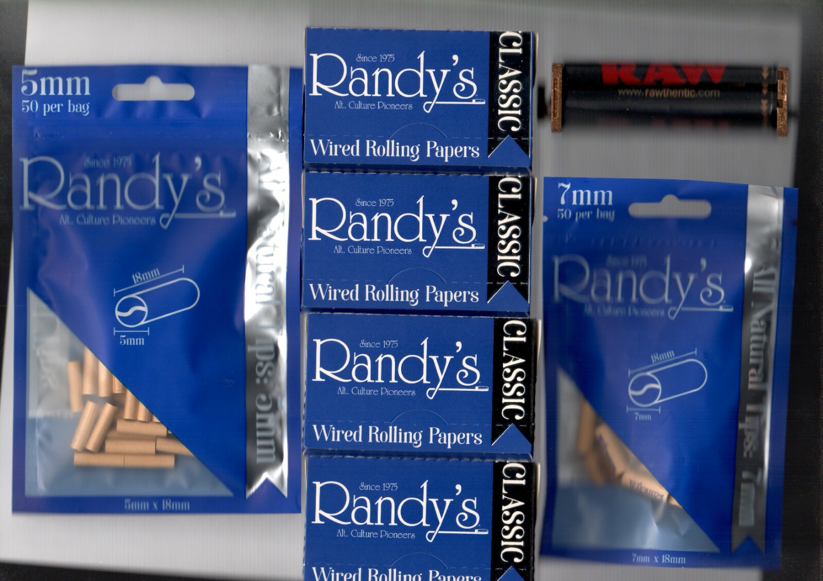 4 Packs RANDY’S 1 1/4 Size Papers + 5mm and 7mm Tips RAW 79mm Adjustable Roller