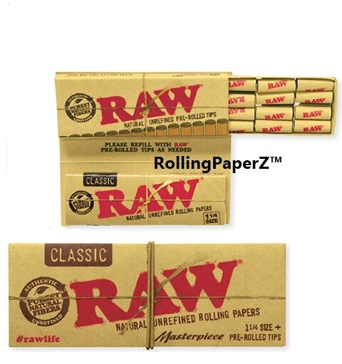 FOUR PACKS of RAW 1 1/4 size Masterpiece Rolling Papers with PREROLLED TIPS!