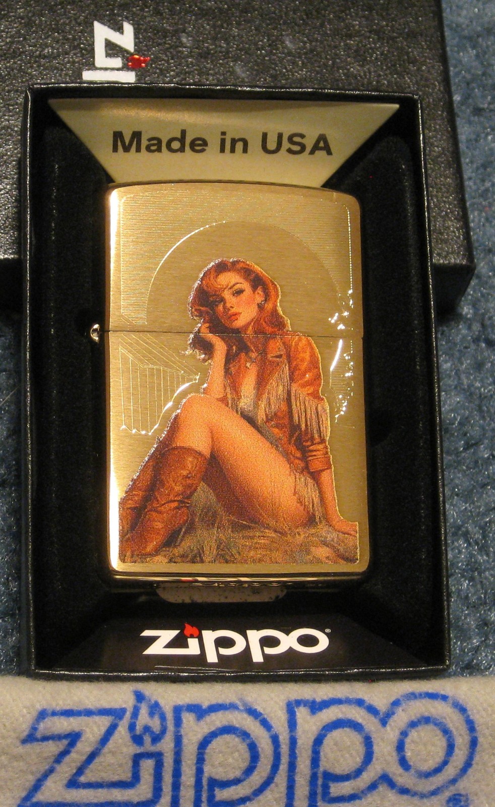 COWGIRL DESIGN Nostalgia 46962 BRUSHED BRASS Zippo Lighter NEW 2026 MINT IN BOX