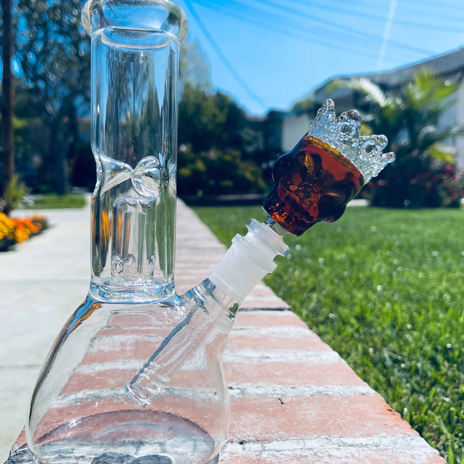 Premium 14mm Thick Glass Red Skull King in Crown Bowl Head for Water Bong