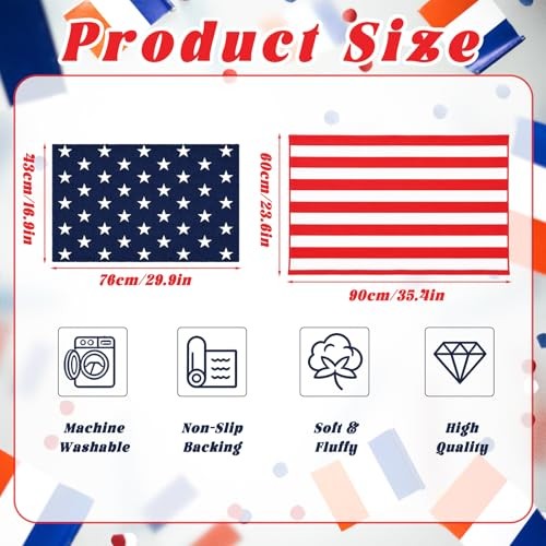 2 Pcs Door Mat Set, Layered Thick Mats Combo with Blue Star Red 4th of July