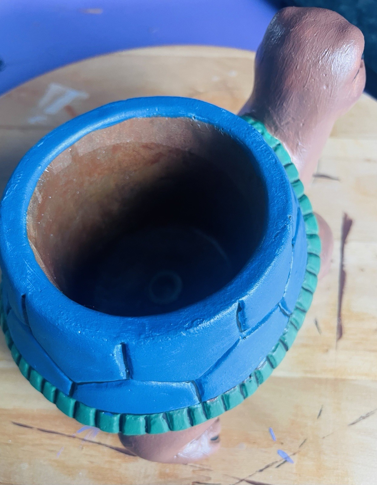 Vintage Turtle Ashtray Blue and Green Hand Painted