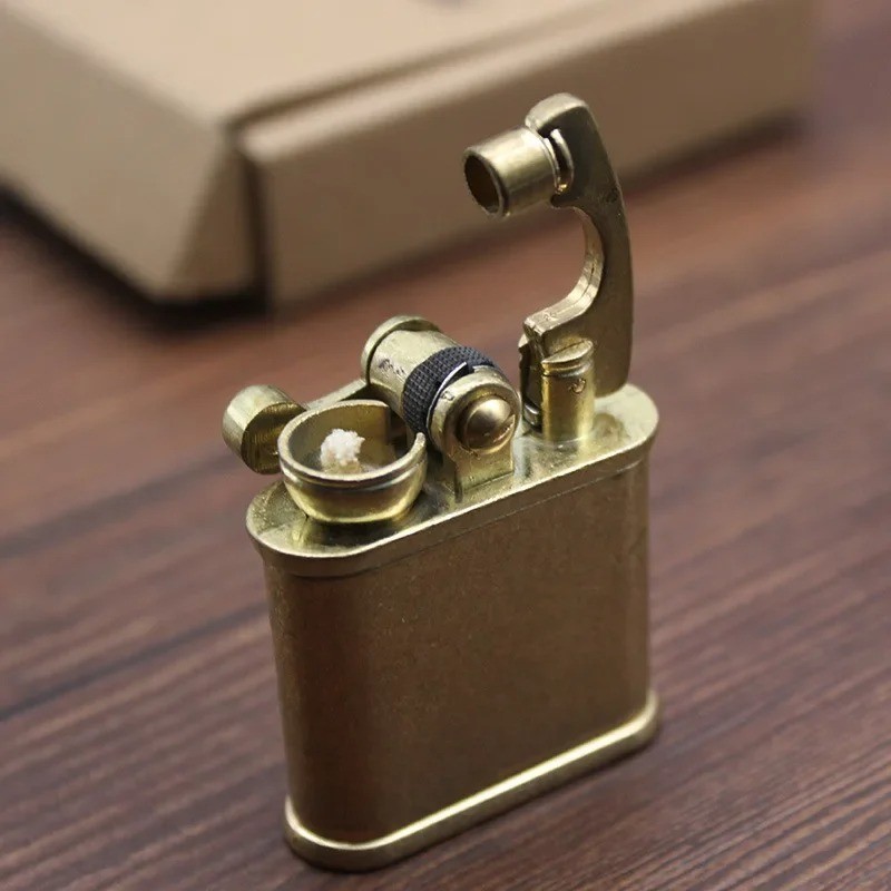 Vintage Brass Kerosene Lighter Trench Retro Windproof Pipe Cigarette Collectible