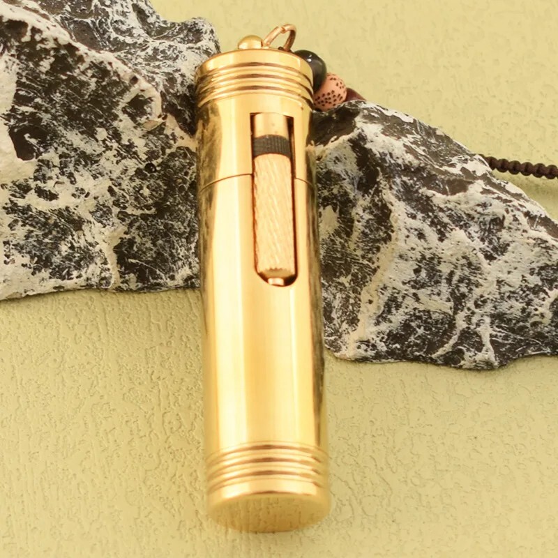 Portable Antique Copper Thin Cylinder Brass Lighter Retro Unusual Lighter