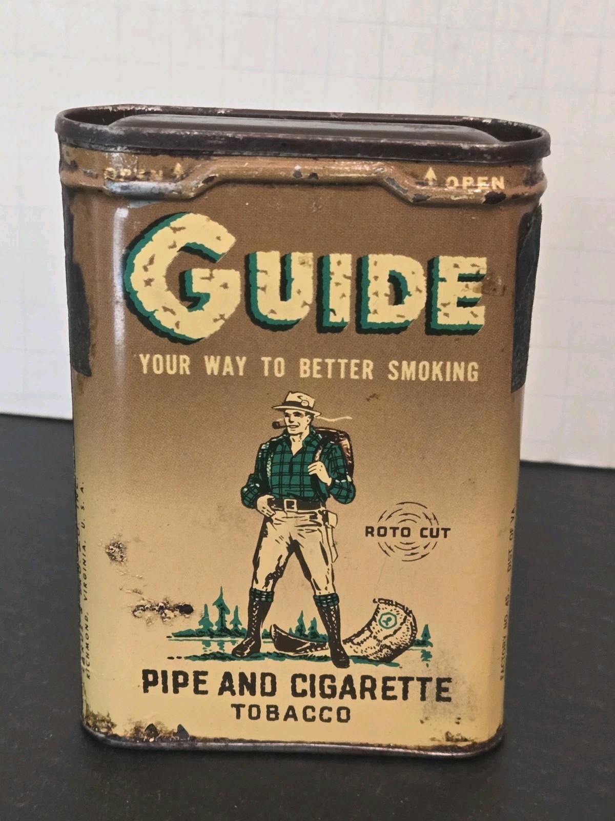 Rare Guide Pipe & Cigarette Tobacco Vertical Pocket Tin Larus Bros Richmond VA