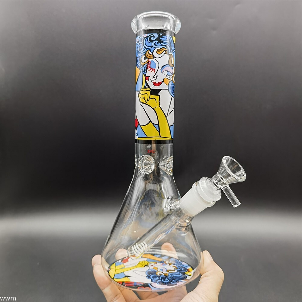 10″ Colorful Print Clear Glass Water Pipe Bong Shisha Hookah Hand Smoking Pipe