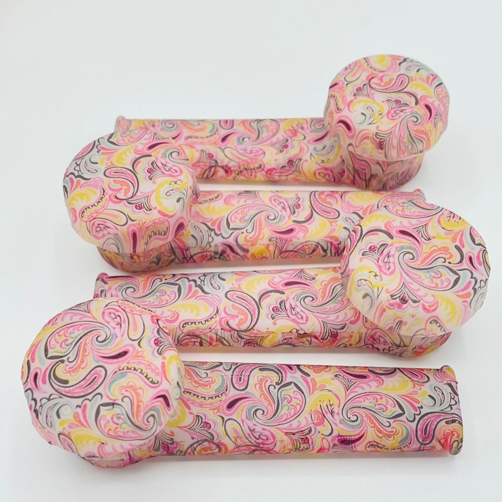 Silicone Smoking Pipe with Glass Bowl & Cap Lid | Glow-n-dark Paisley | USA