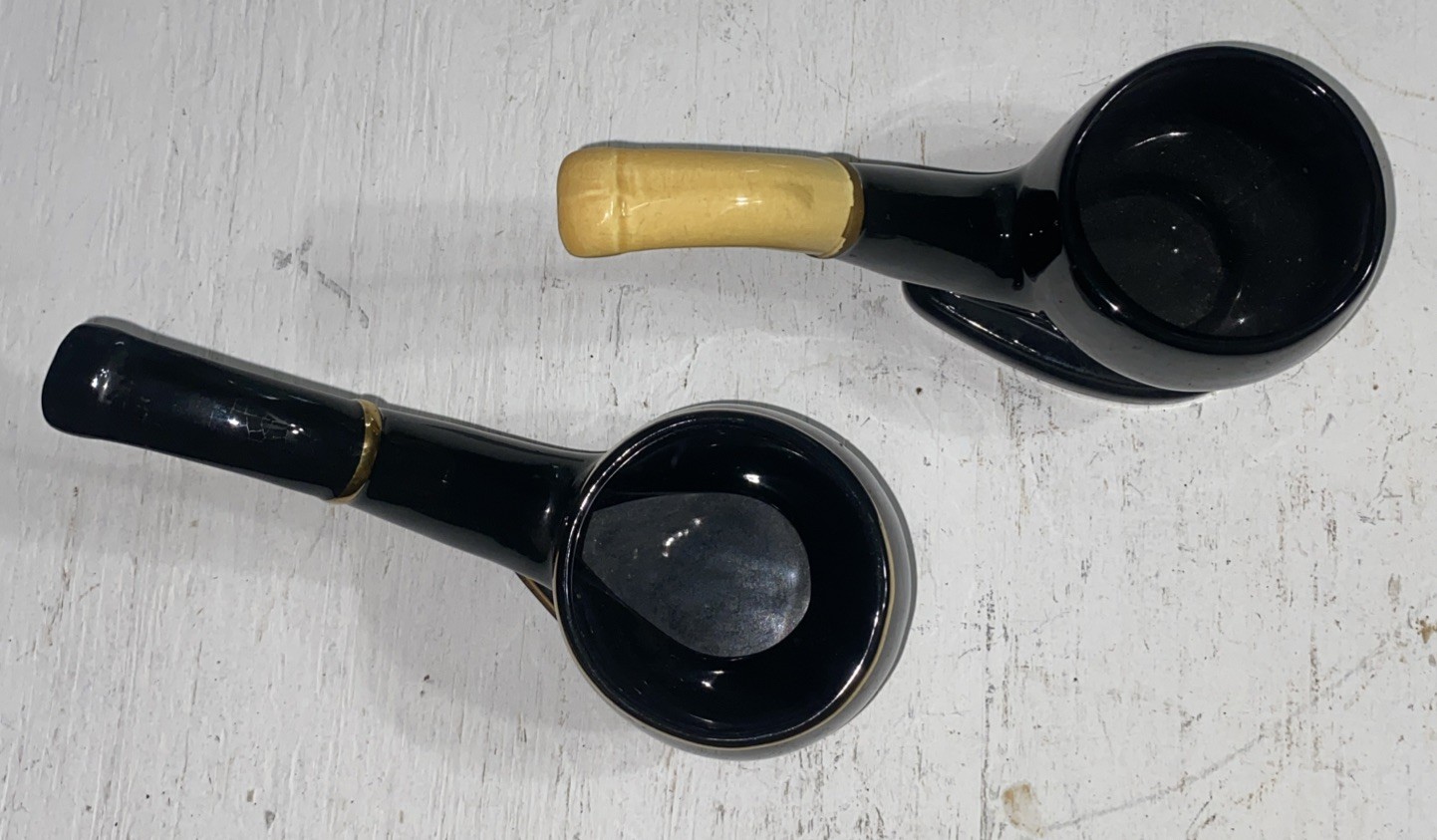 Vintage Tobacco Pipe Shaped Planters Black Yellow Gold