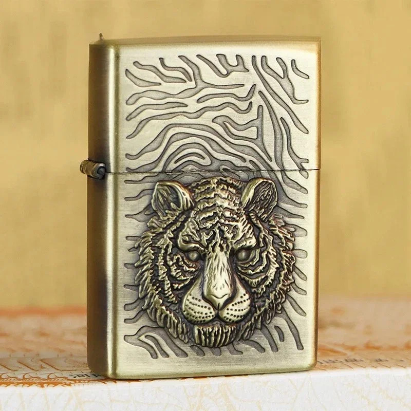 3D Gasoline Lighter High End Bronze Brushed Stainless Steel Lighter Smoking Acce