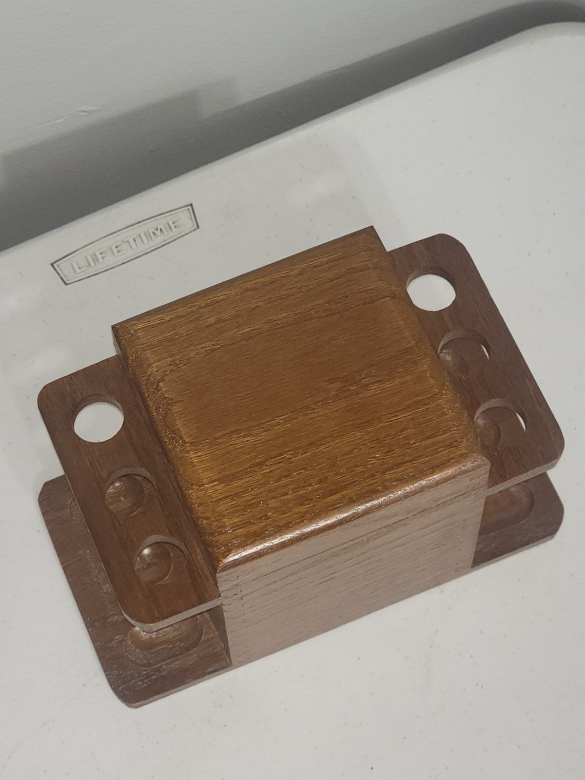 Vintage Decatur Industries Walnut Wood 6 Tobacco Pipe Stand Display Humidor NOS