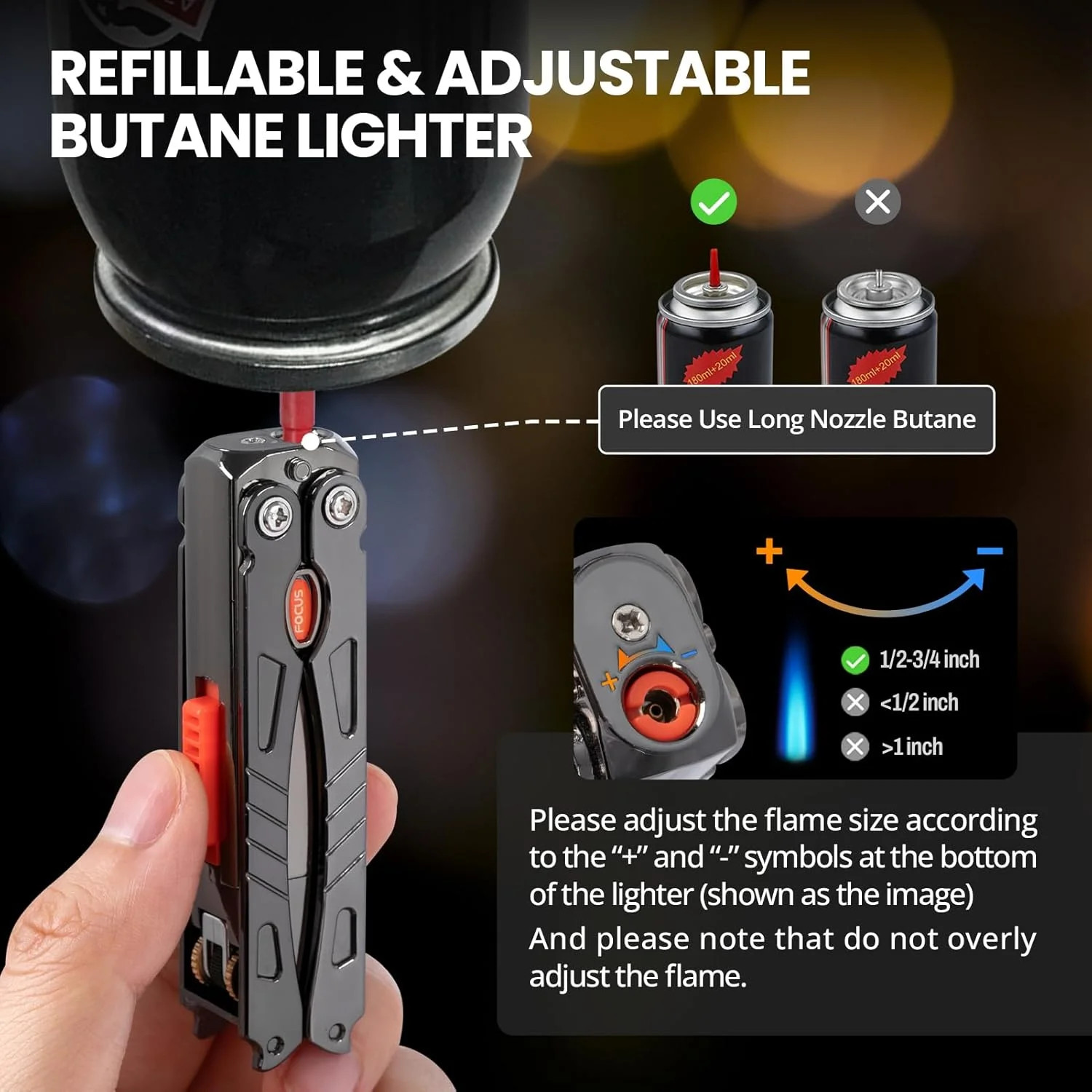 Cool Torch Lighter, Butane Refillable Fancy Lighter – Windproof Jet Flame Lighte