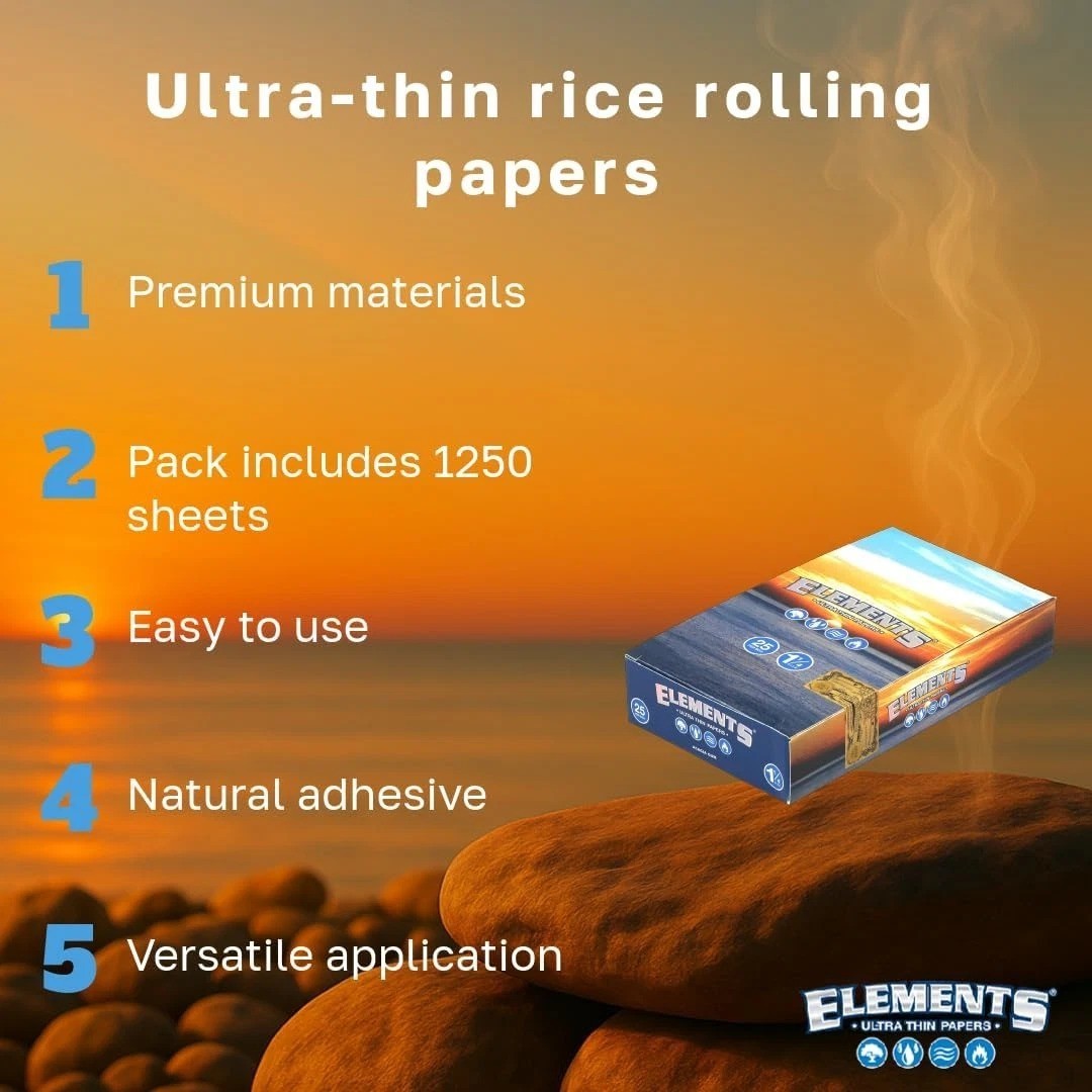 Elements 1.25 1 1/4 Size Ultra Thin Rice Rolling Paper Full Box of 25