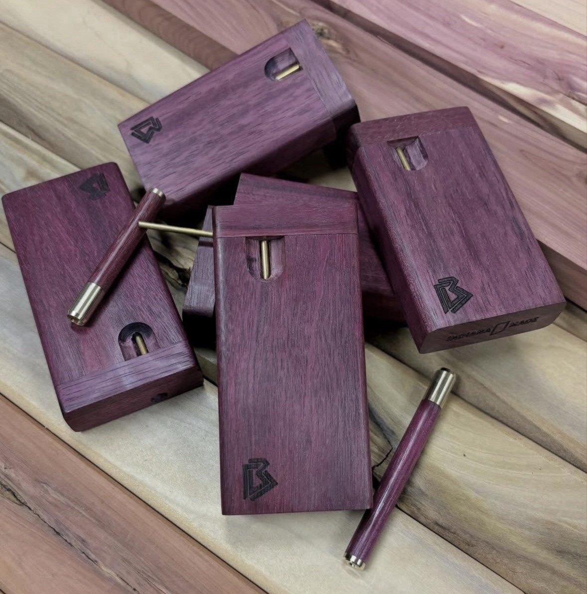 Exotic Purpleheart 4″ Dugout Stashbox w Poker & One Hitter Pipe- Made In The USA