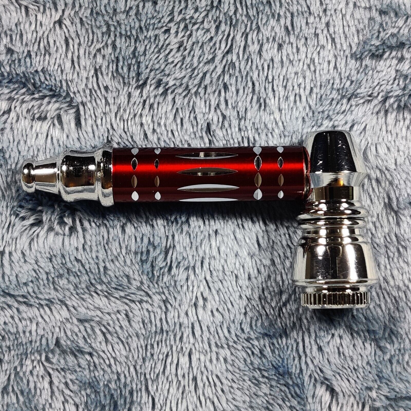 Small Red Luxury Metal Smoking Pipe Tobacco Herb Silver Portable Pocket Size