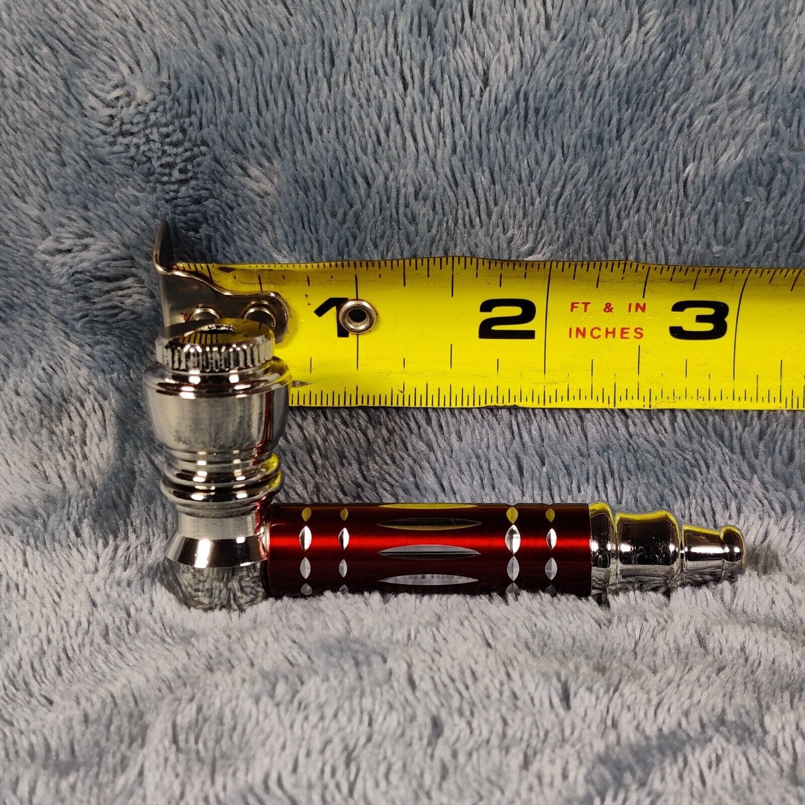 Small Red Luxury Metal Smoking Pipe Tobacco Herb Silver Portable Pocket Size