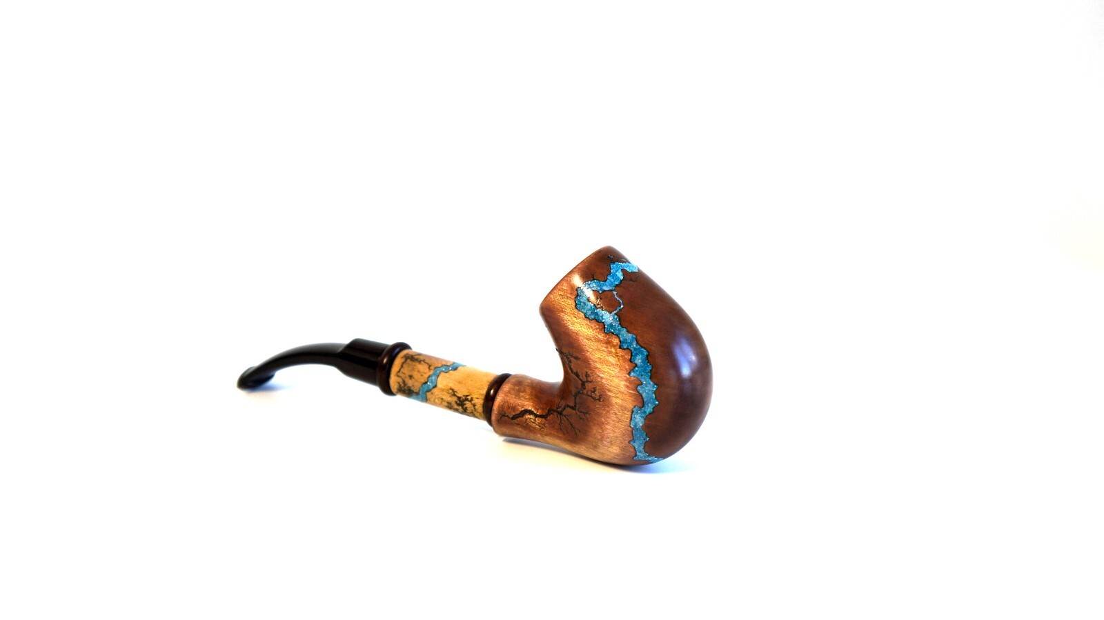 Handcrafted wooden tobacco pipe with Turquoise inlay, 7″ Wooden smoking pipe