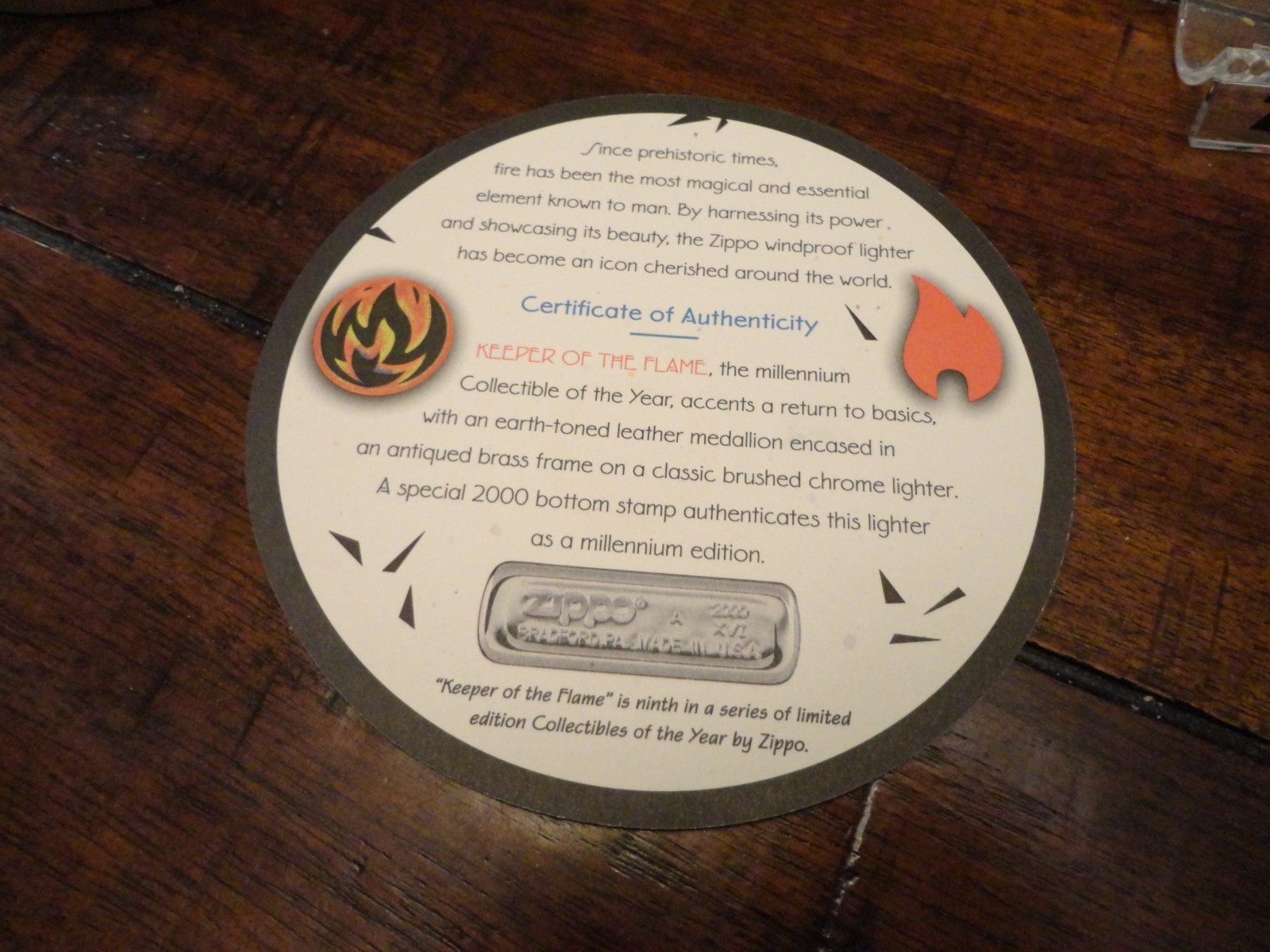 KEEPER OF THE FLAME 2000 ZIPPO LIGHTER COLLECTIBLE OF THE YEAR