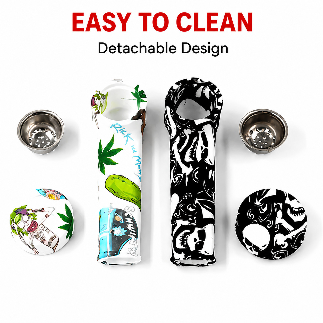Lot of 5 3.5″ Silicone Smoking Hand Pipes with Metal Bowl & Cap Lid Pocket Pipe