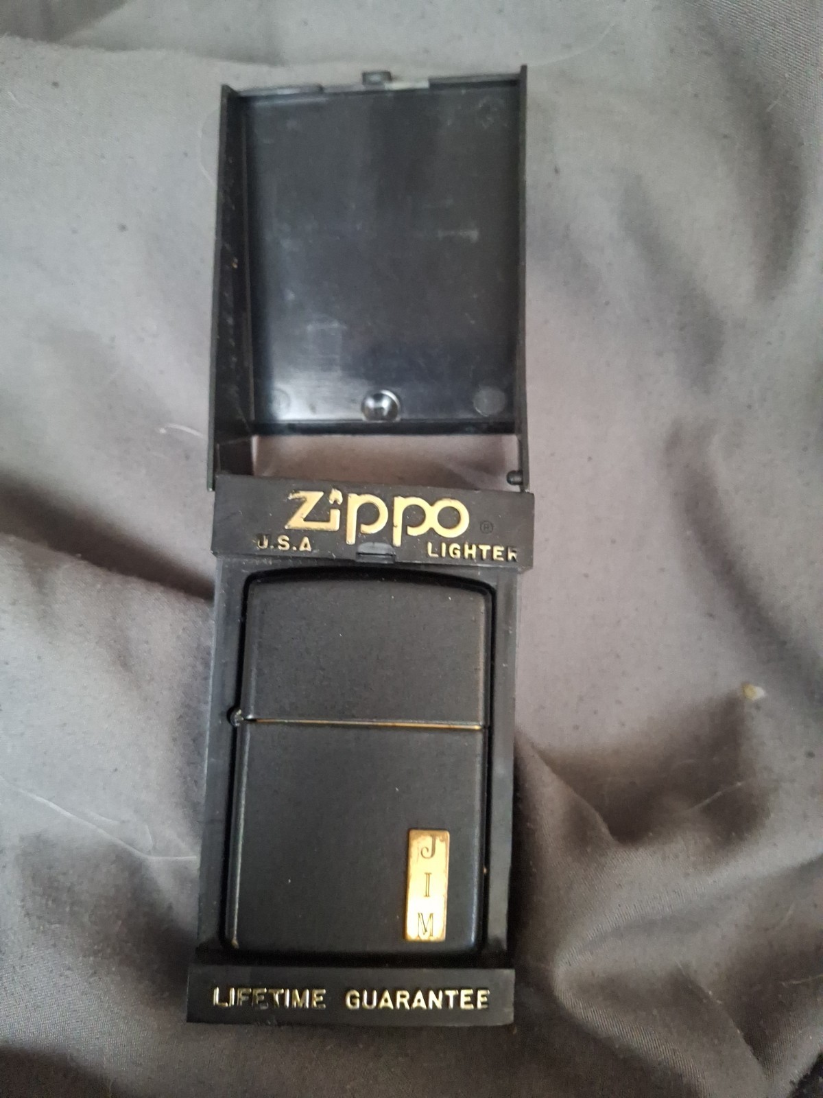 1990`S Black Matte Zippo Lighter with Gold Insert, UNFIRED Sparks