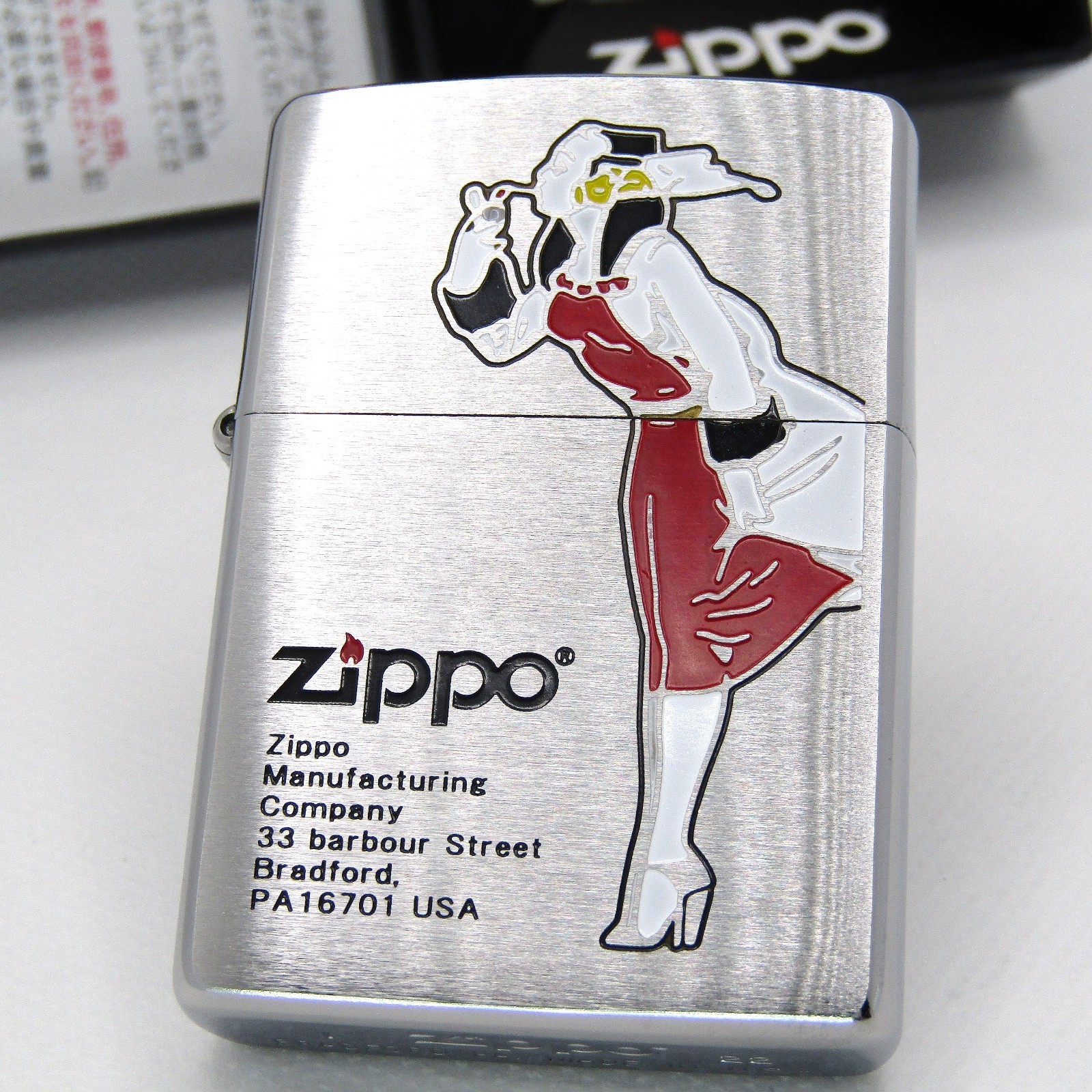 Windy Girl Design Silver Red Zippo Oil Lighter 2022 MIB