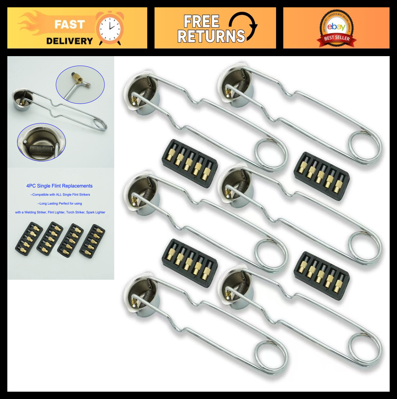 6PC Single Spark Lighter Torch Flint Striker Set + 20 Extra Flint Replacements f