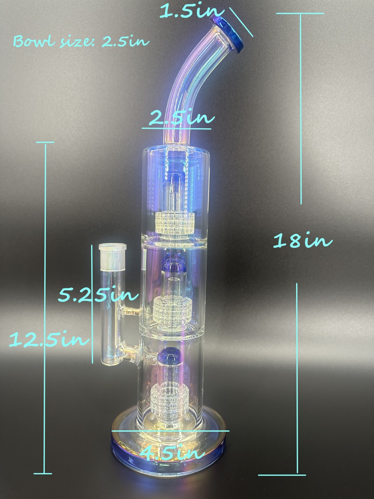 16in Heavy Thick Glass Bong Water Pipe Hookah Bongs with Skull catcher Blue