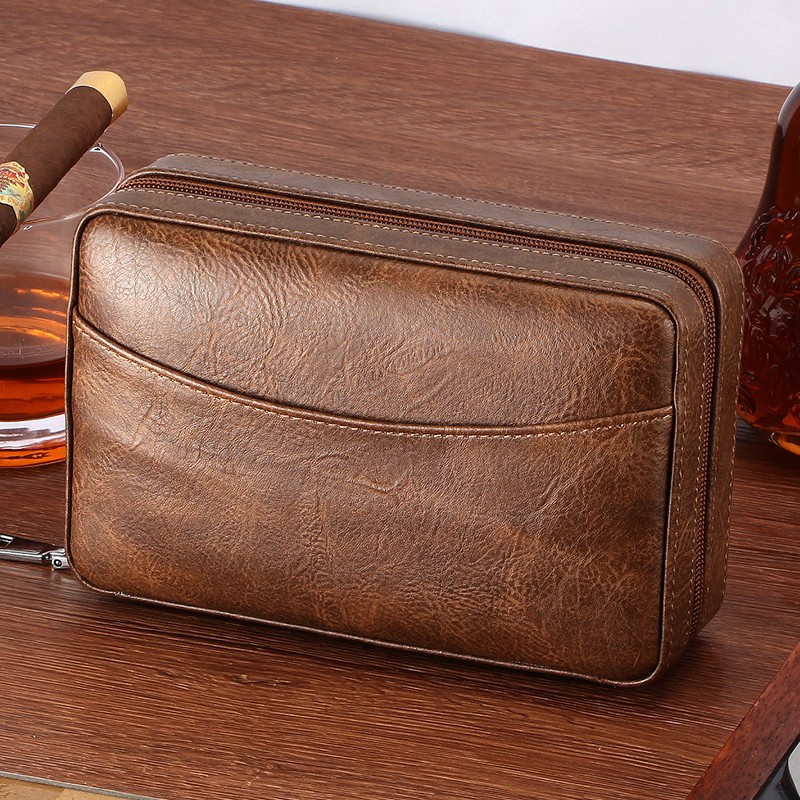 Leather Cigar Case Holder Double Tubes Cigar Humidor Vintage Portable Gift Box