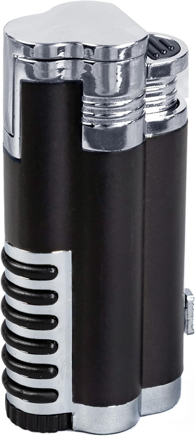 Cyclone Triple Torch Cigar Lighter with Punch Cutter – Chrome & Black Elegance