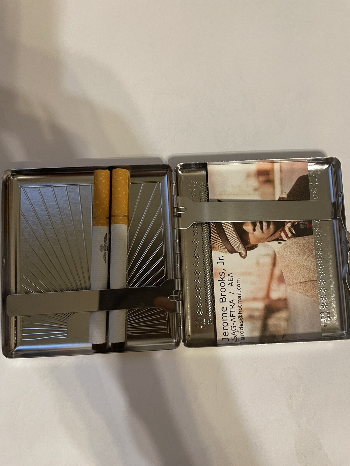 Art Deco Silver Sunbeam 2-clip Cigarette Wallet Case Business Credit Card Holder