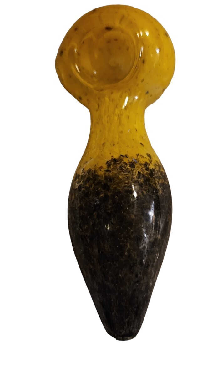 Black & Yellow Hand Blown Bubble Cone Shaped Glass Tobacco Smoking Pipe (RV)