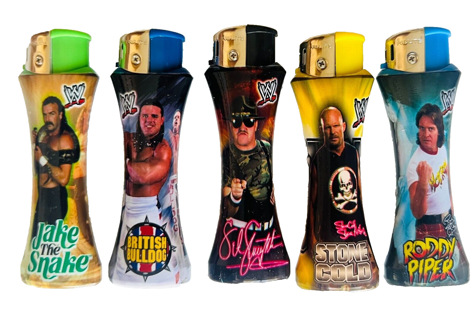 5 WWE WRESTLER Refillable Curve Lighters Different Designs Without Gas (B)