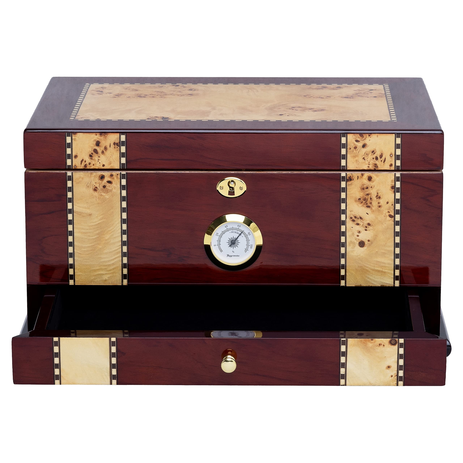Solana Desktop Cigar Humidor, Rosewood W/ Maple-Burled Wood Inlay, Spanish Cedar
