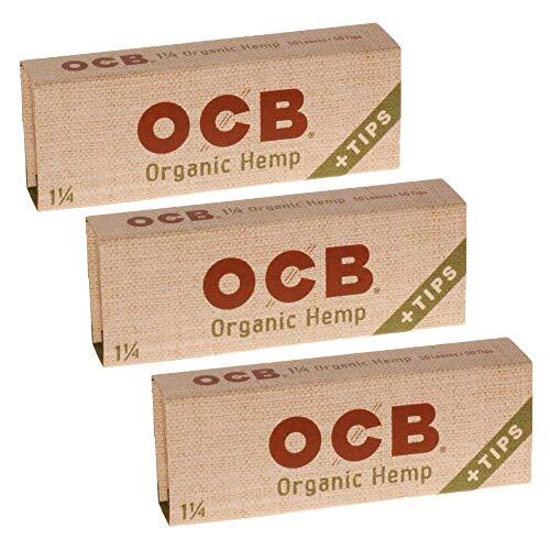 OCB Organic Hemp 1 1/4 with Filters Cigarette Rolling Papers + Tips (3 Booklets)