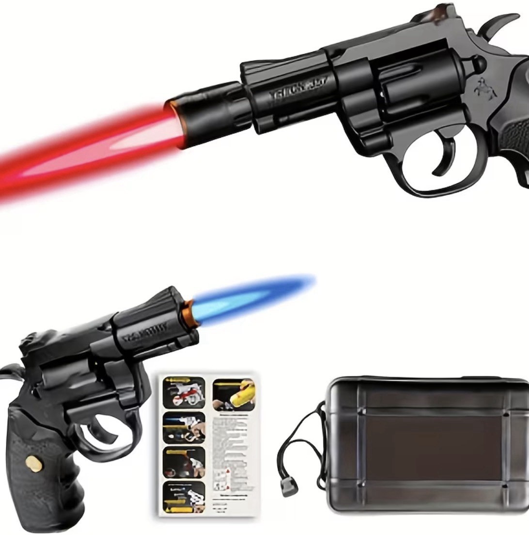 Gun-Shaped Lighter, Black Gold, butane, muffler, collectible novelty