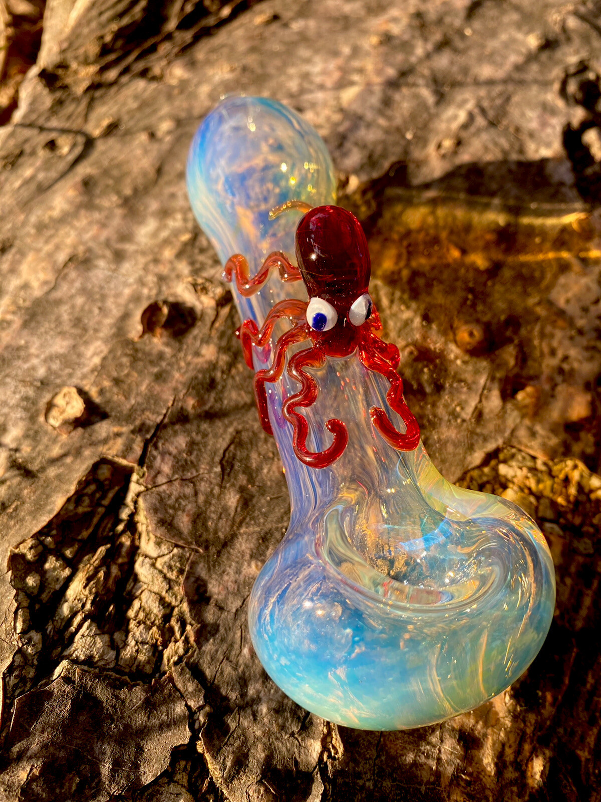 Red Octopus Glass pipe Collectible Glass Pipe Silver Fumed