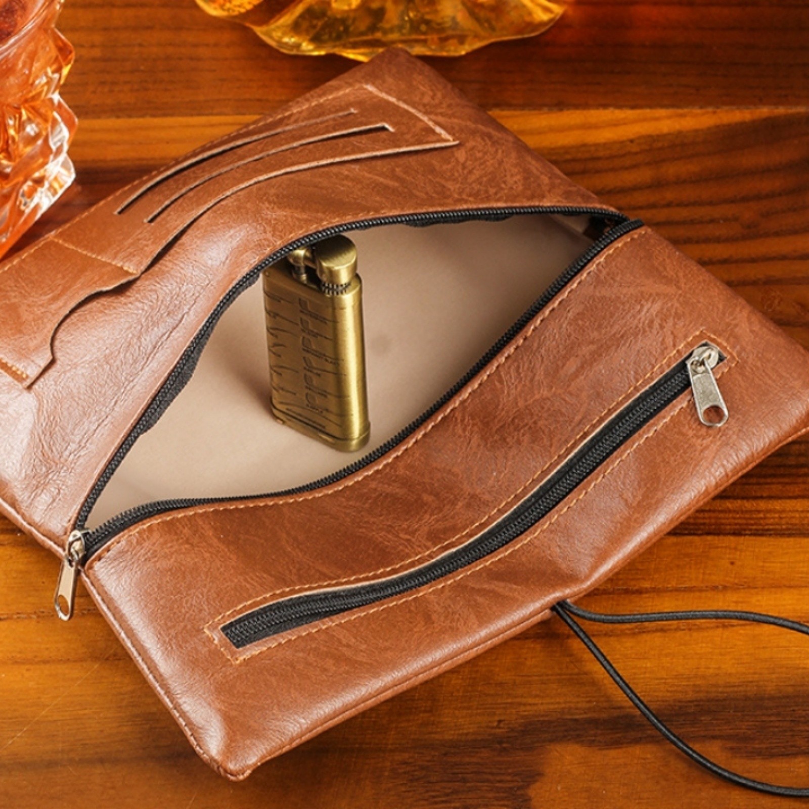 Leather Tobacco Pouch Rolling Tobacco Bag Portable Cigarette Storage Case Holder