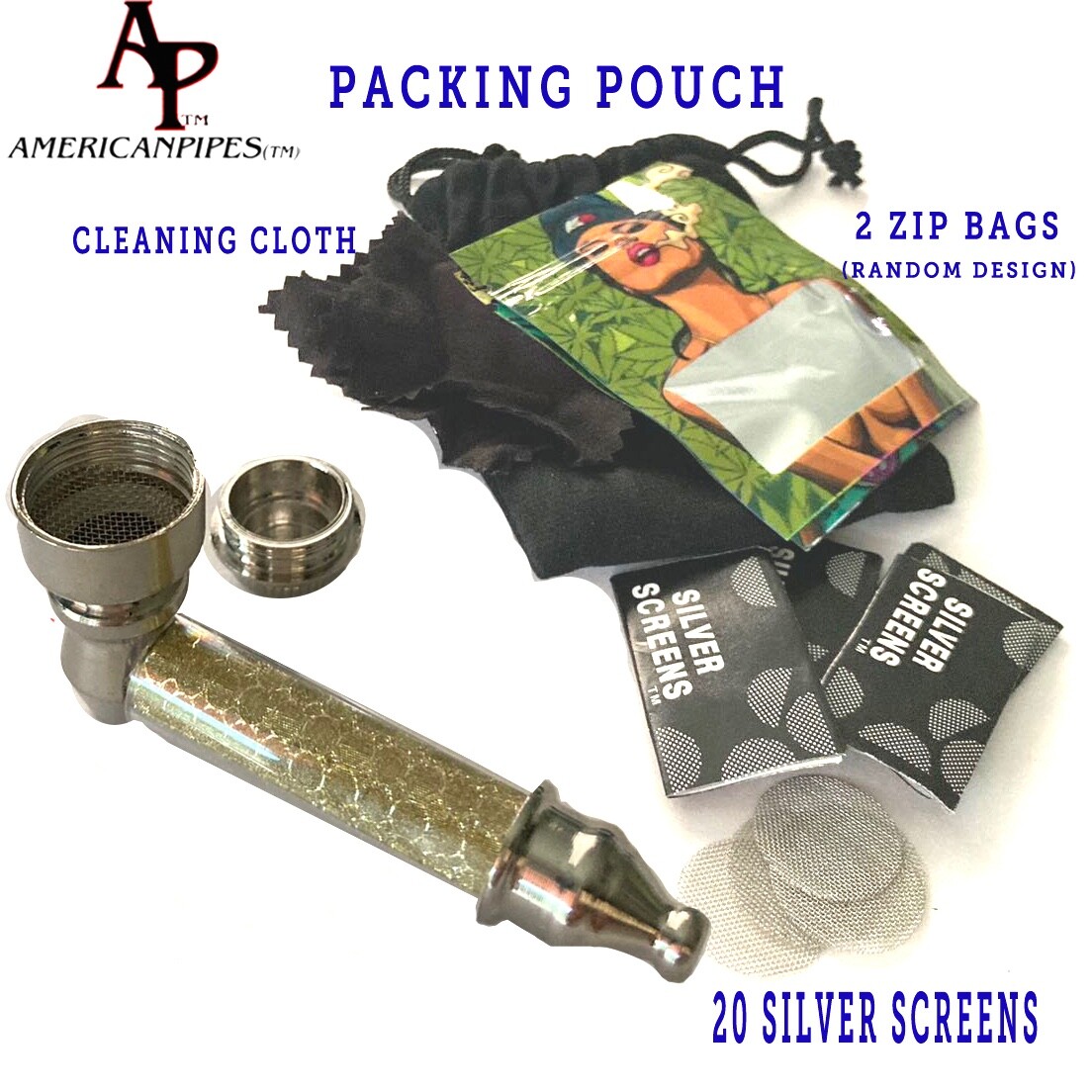 Americanpipes™️ Random color 2.5″ metal tobacco smoking pipe w 20 silver screens